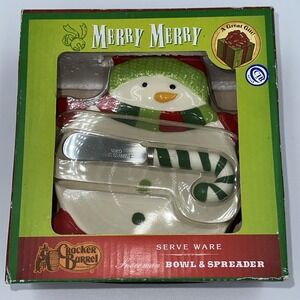 Cracker Barrel Ceramic Snowman Bowl and Stainless-Steel Spreader Still In Box